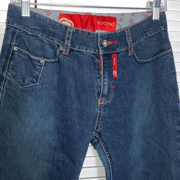 Vintage ECKO Red Flare Jeans Embroidered Logo Size 9 - Picture 5 of 16
